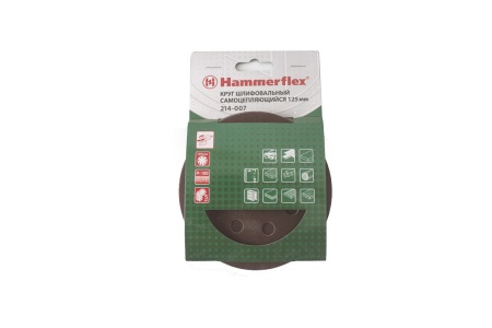 Круг шлифовальный самосцепл. Hammerflex 214-007 ф125 мм 8отв.Р180. набор 5 шт